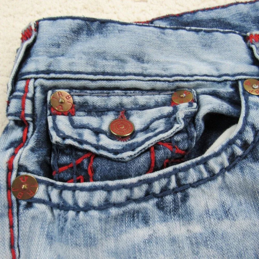 True Religion Jeans Men 42 Blue Ricky W Flap Super T Thick Red Stitch Indigo Fog